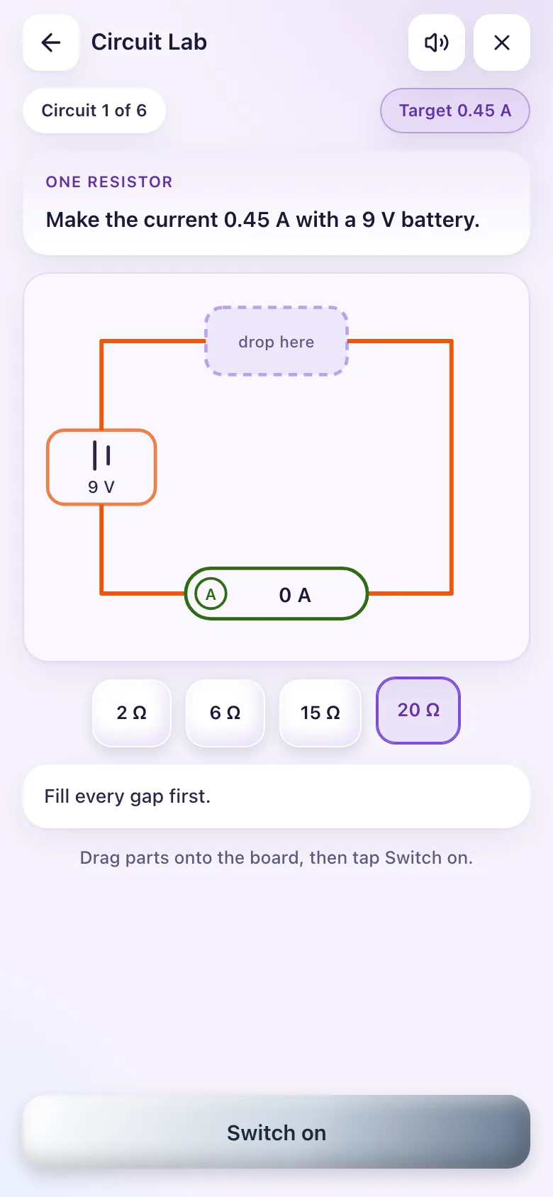 Switching on too early: the game says what is missing.