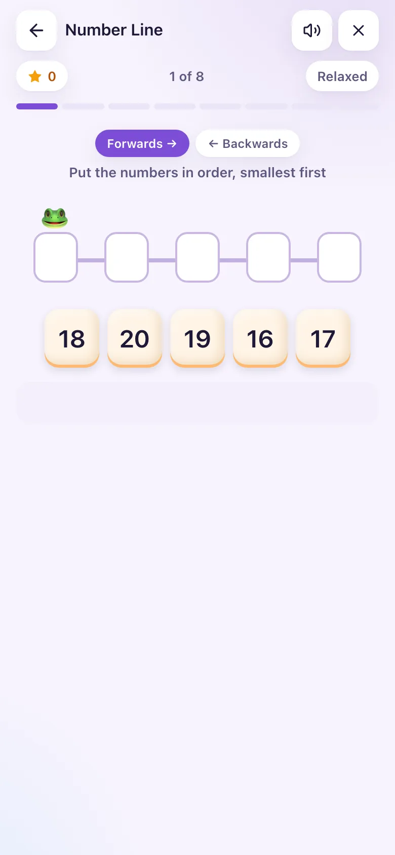 Number Line: tap the cards in order to help the frog hop.