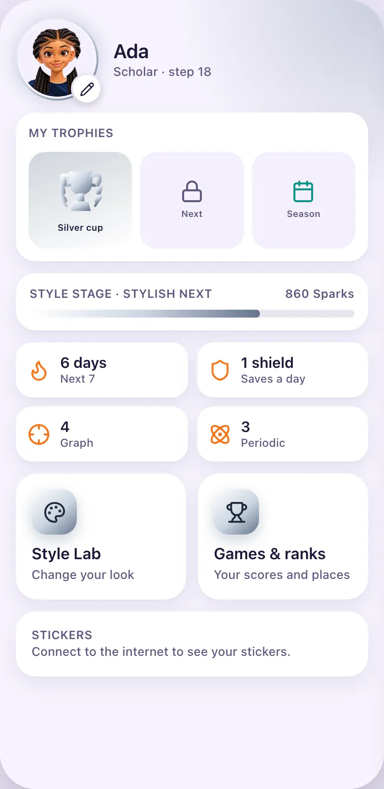 The Me screen: your rank and how far to the next one.