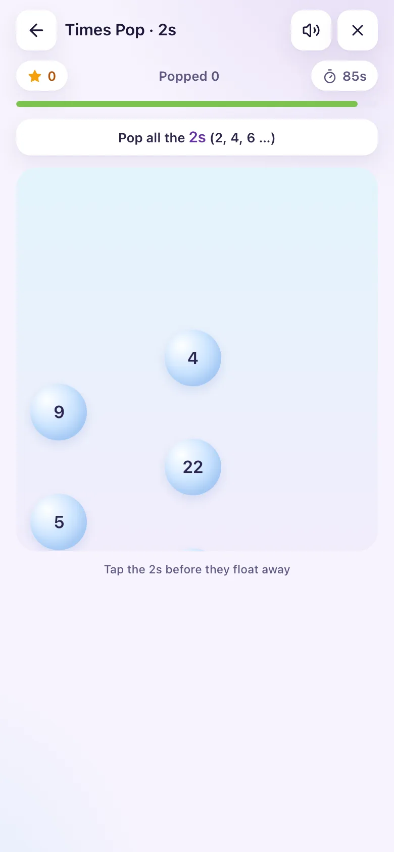 Times Pop: tap the bubbles that belong to your table.
