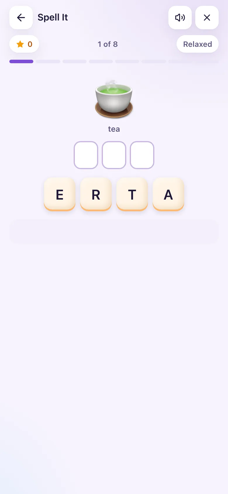 Spell It: tap the letter tiles in order.