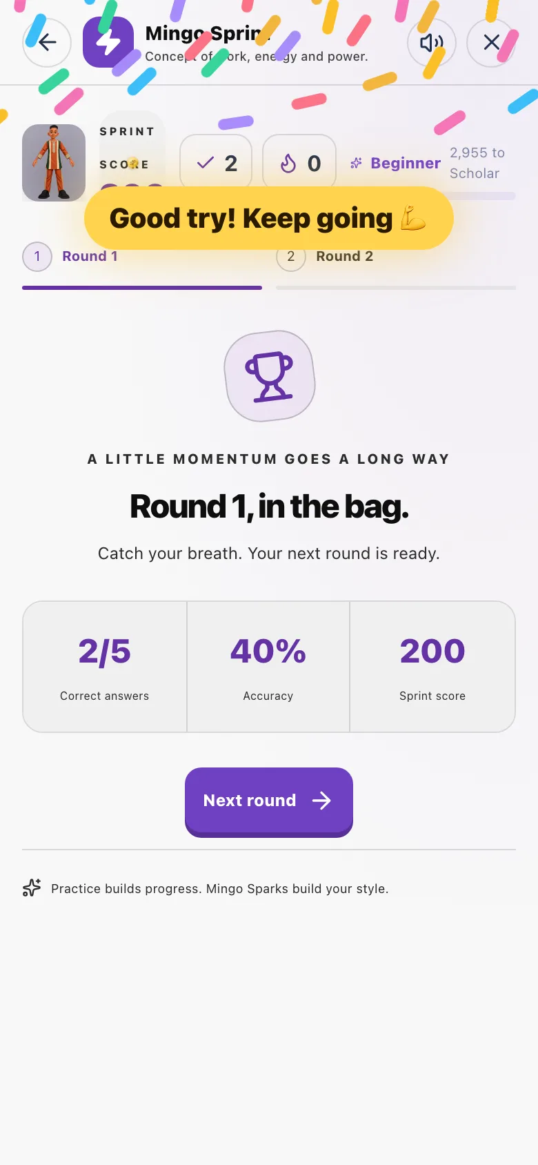 The break between rounds, with your round 1 score.