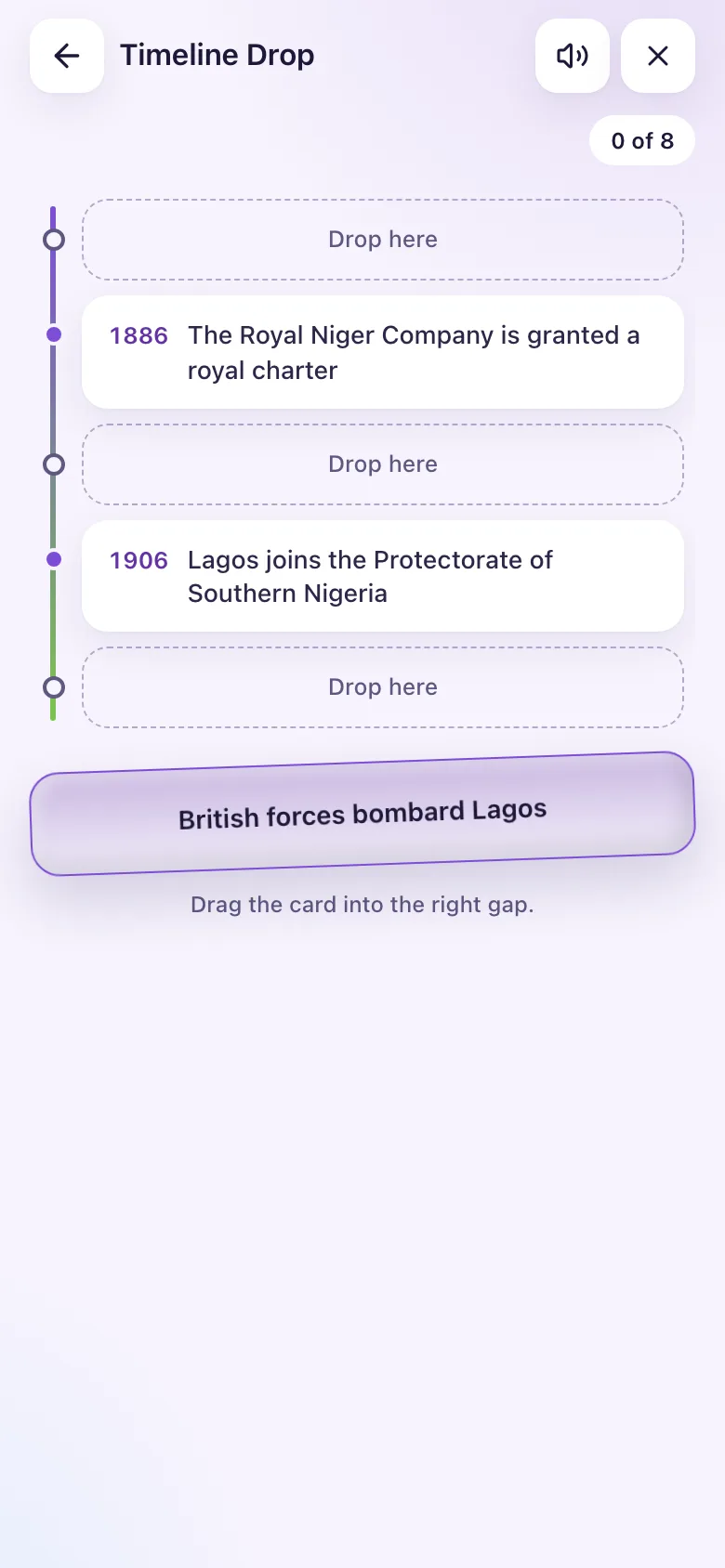 Drop the event card into the right gap.
